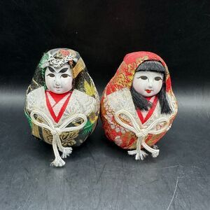 Vintage Japanese Dolls Daruma Hime Ningyo Pair Empress Jingu Hand painted